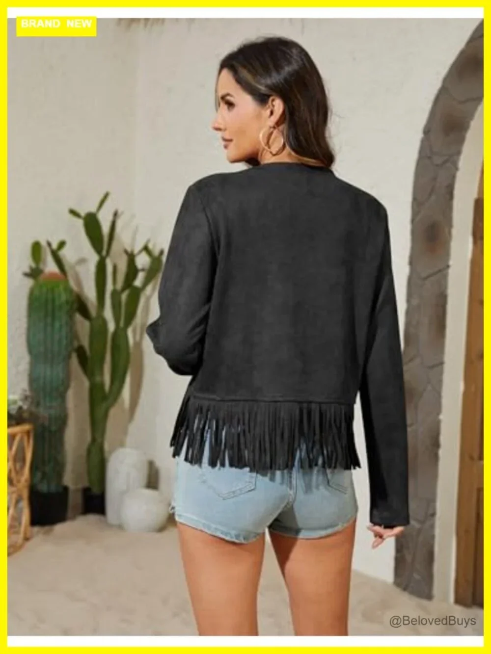 Oversized Cropped Faux Leather Fringe Motorcycle Jacket Women Cowgirl Coat